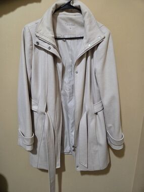 Calvin Klein Women's Cream Pink Belted Wool-Blend Coat